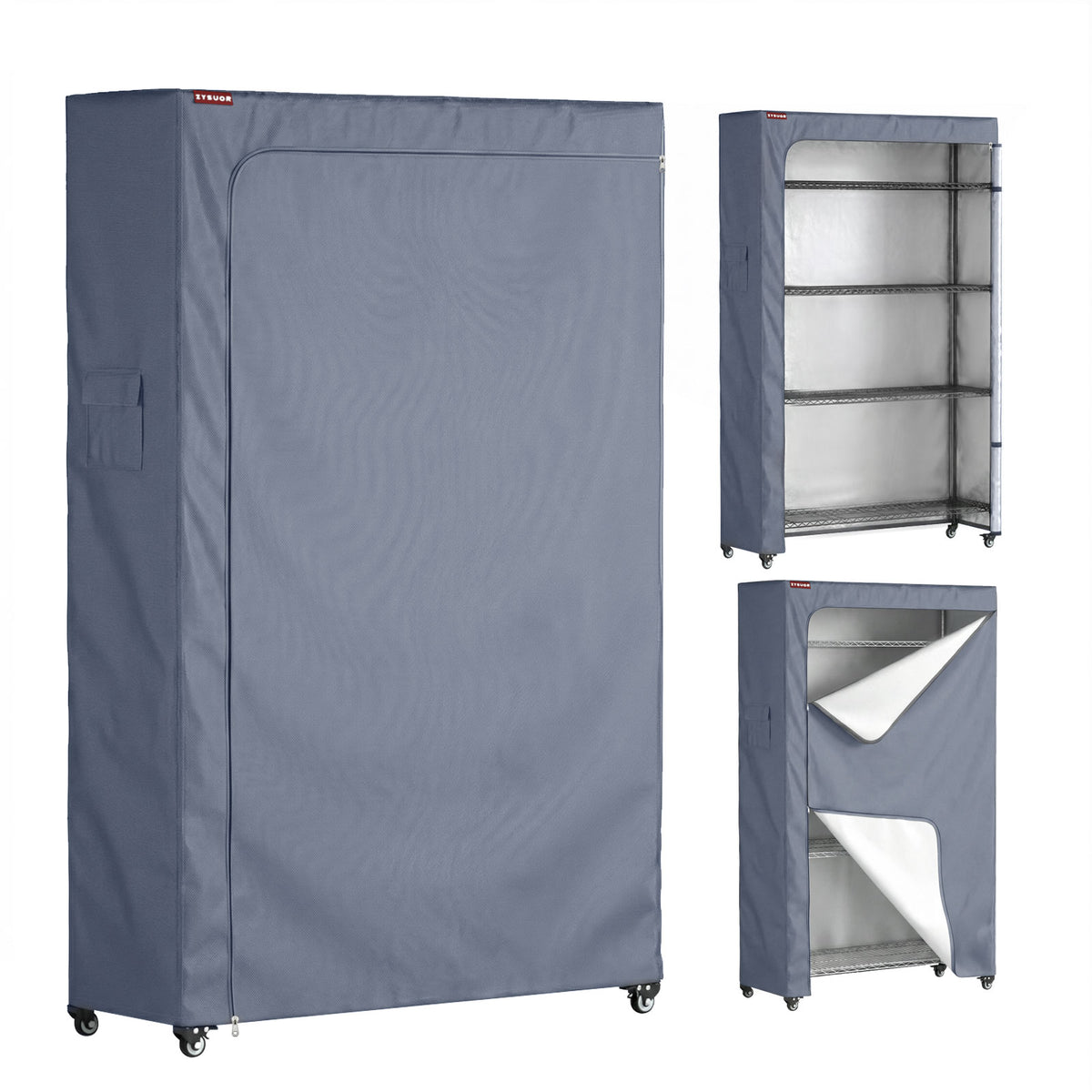Grey storage shelving rack cover front view on wire storage shelf