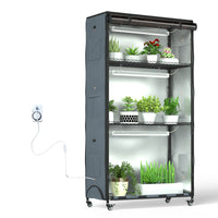 Indoor Greenhouse with Grow Lights, Plant Shelf, Black Tea PVC Cover - All-Weather Protection, 2 Tool Pockets, Zippered for Indoor Garden Kit, for Flowers Vegetables (36" L × 14" W × 63" H)