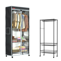 Wire Clothes Rack with Cover,Heavy Duty Garment Racks with Wheels,Closet Wardrobe with Transparent front Cover,Rolling Clothing Rack with Adjustable Basket and Side Hook,15.8" Dx31.5 Wx72.1 H