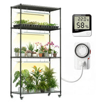 4-tier metal plant stand with grow lights and wheels front view