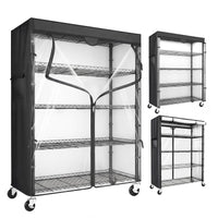5-tier rolling wire rack with cover and wheels with transparent front panel