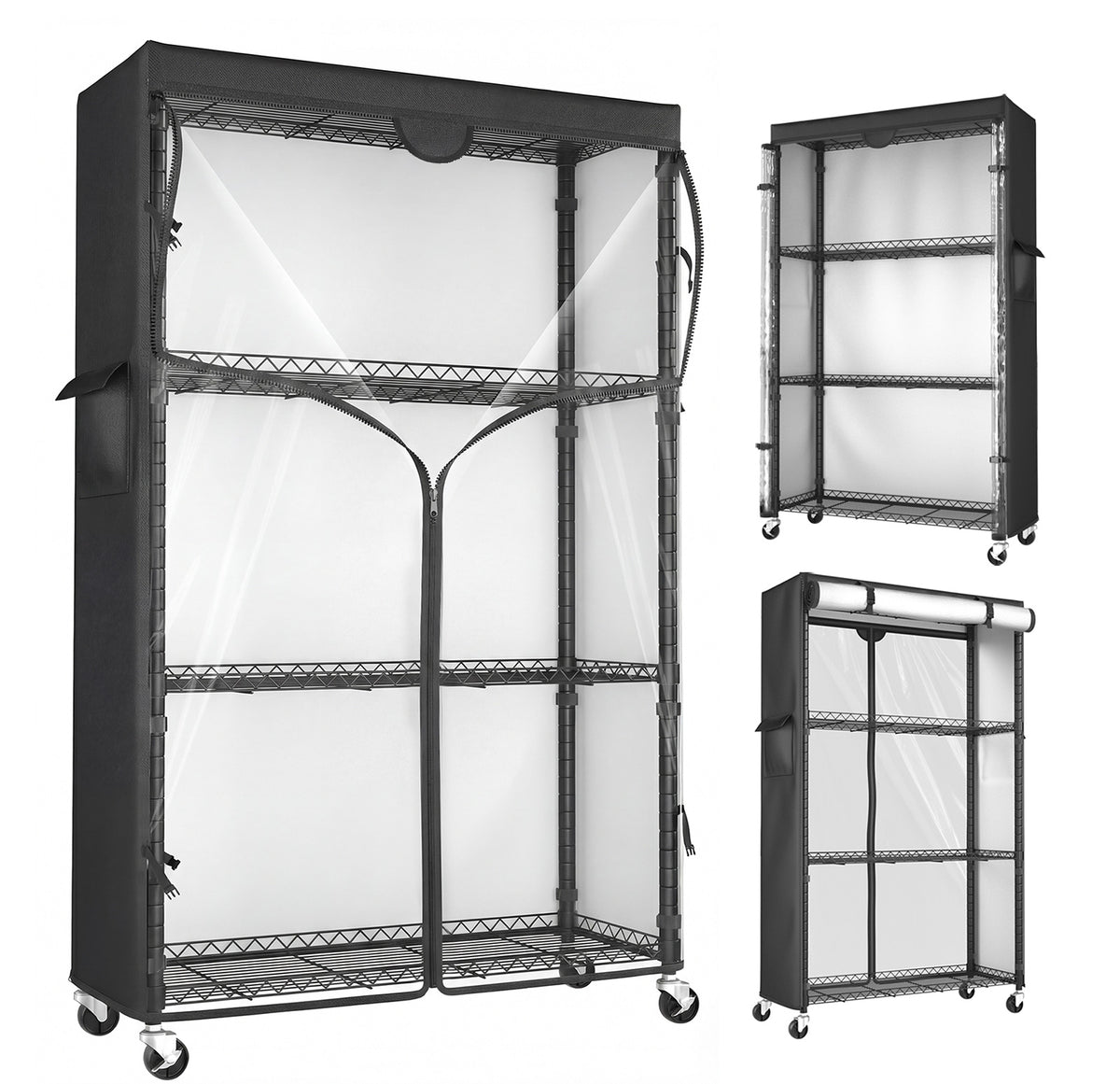 Storage shelves with cover and wheels rolling wire rack front view