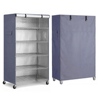 Grey storage shelving cover front view on wire storage rack - CoverUltra
